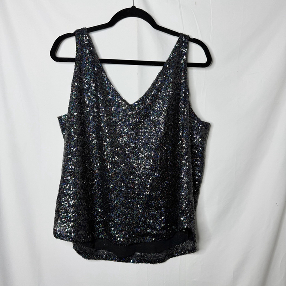 LOFT Tops - NEW with tags Women's LOFT Black Sequin V-Neck Tank Top Size L